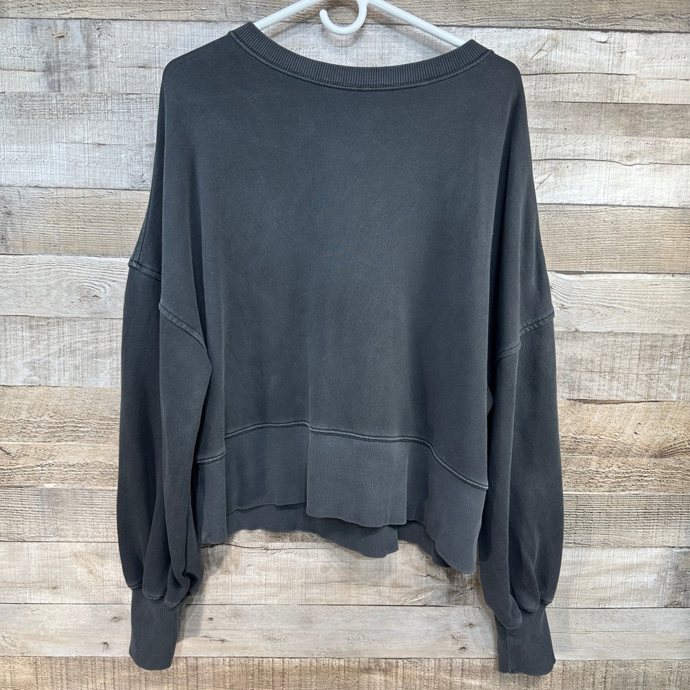 Aerie Classic Crew Cropped Sweatshirt Smoke Grey Bubble Sleeve Small